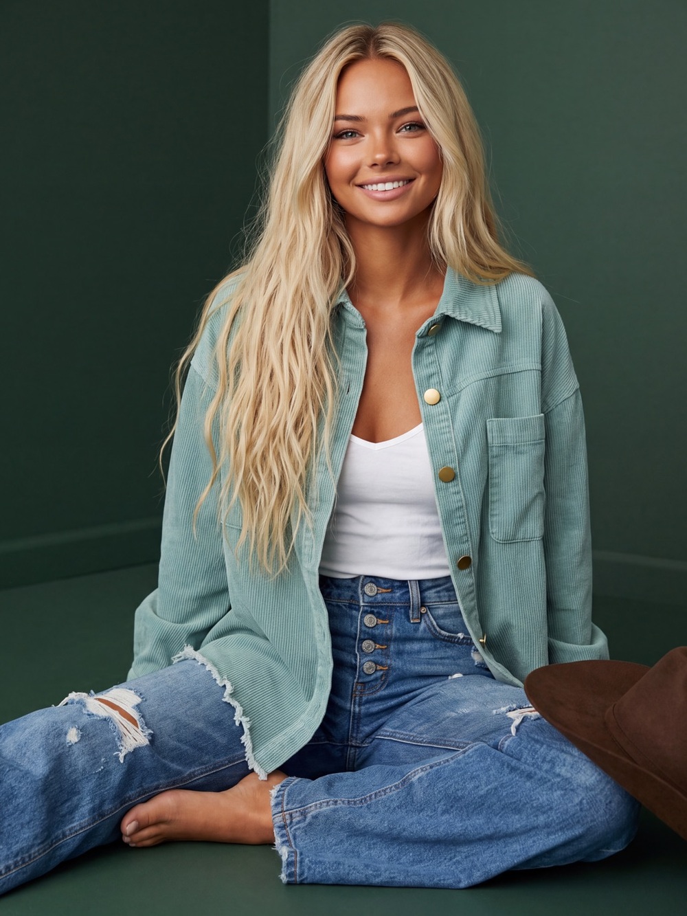 JODIFL Corduroy Shacket in Sage